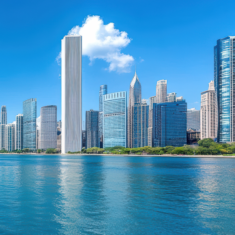 Lake Michigan with Chicago skyline in the background