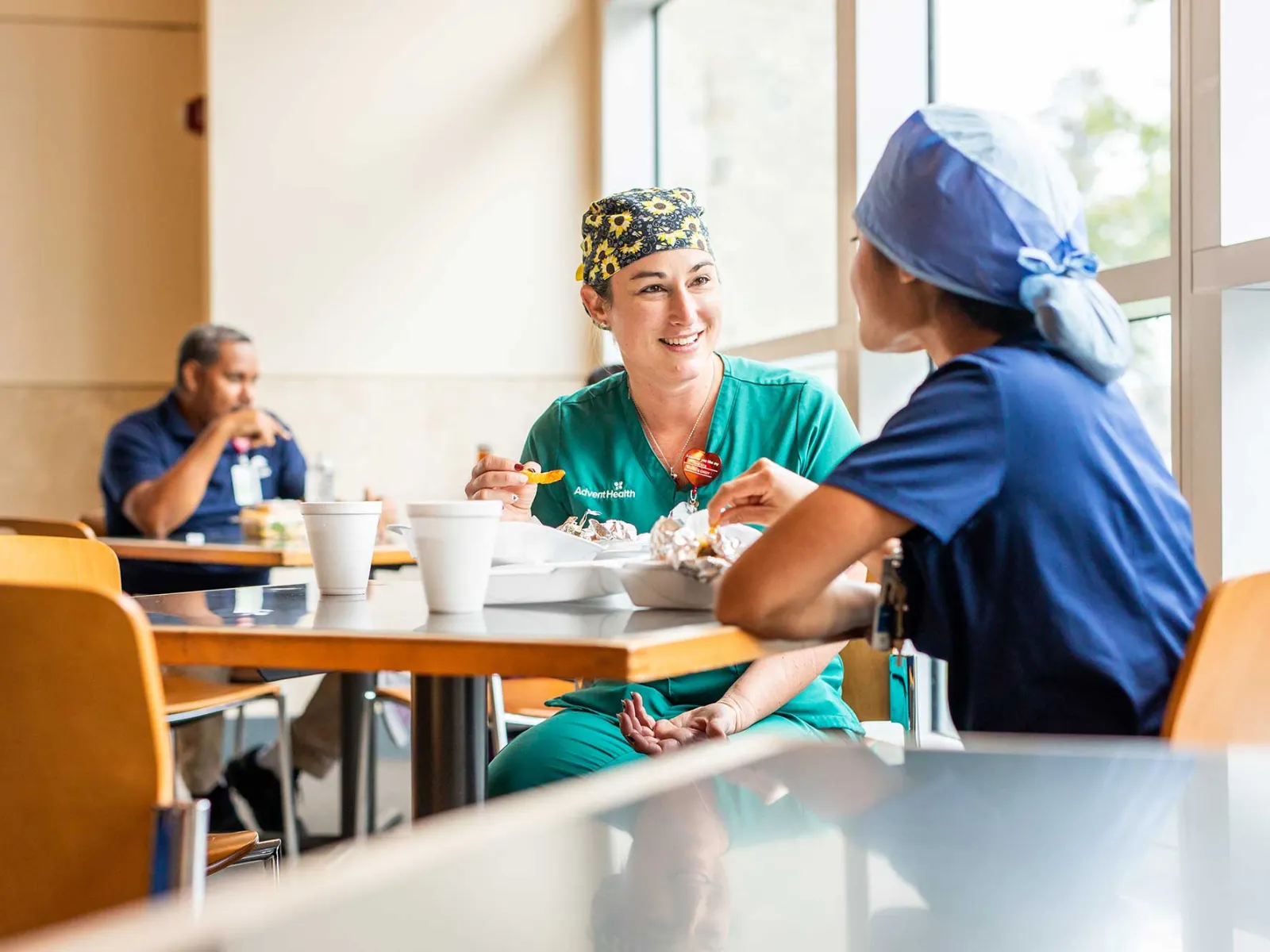 AdventHealth medical employees eating lunch