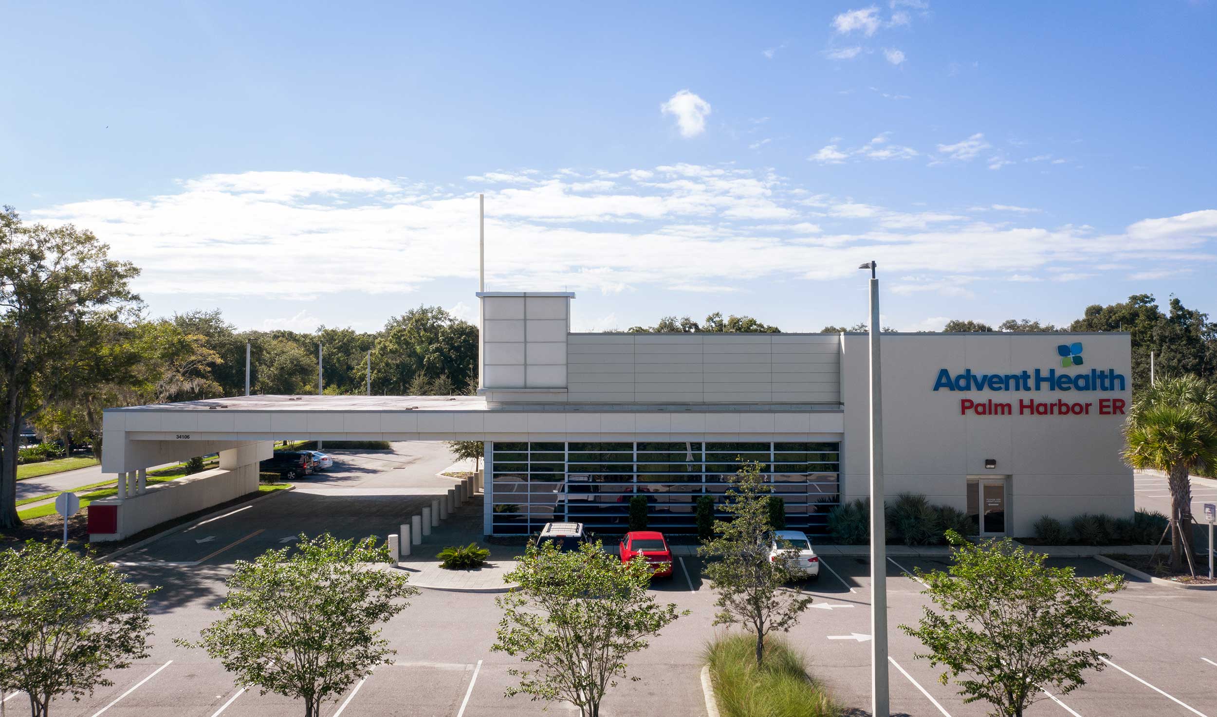Front-side exterior of AdventHealth Palm Harbor building.