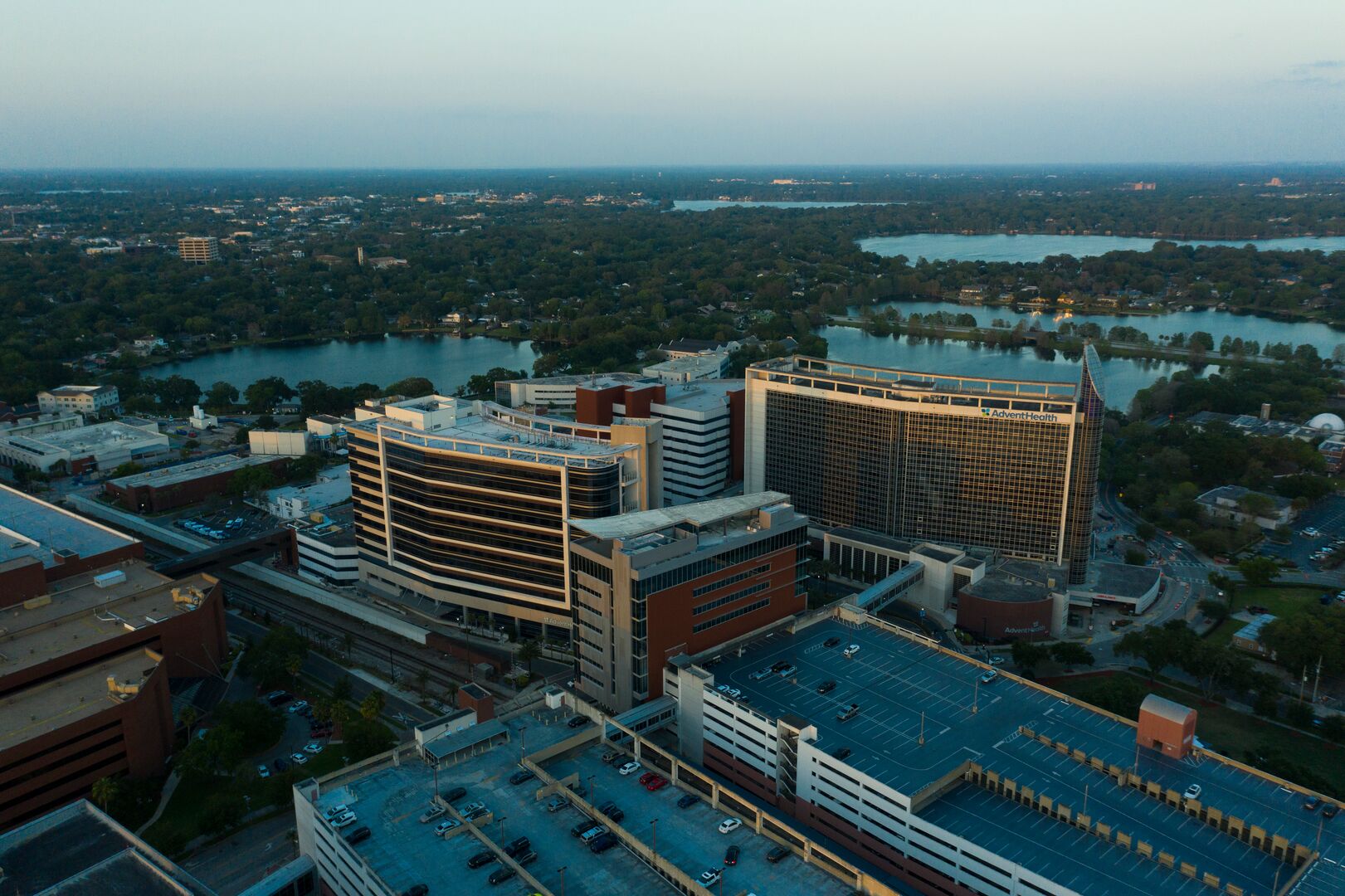Drone image of AdventHealth Orlando campus and surround